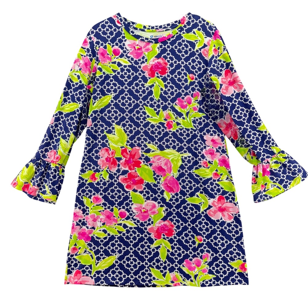IBKUL‎ Womens Long Sleeve Athletic Golf Dress Size XL Navy UPF 50 Mesh Floral